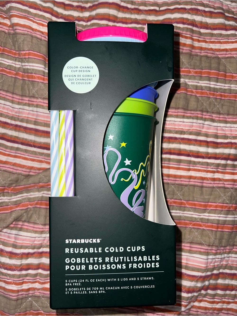 NIB~Starbucks Reusable Cold Cups with straws (5-Pack)